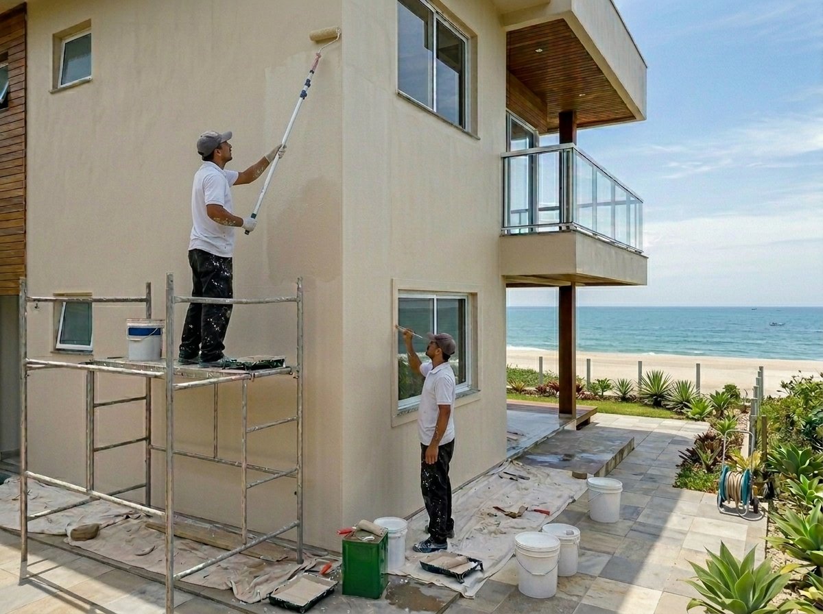 Pintura residencial em Itapoá SC com proteção contra maresia em casa de praia
